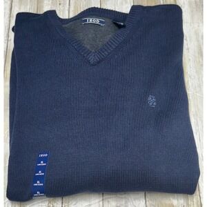 IZOD Mens V-Neck Sweater Navy Blue Long Sleeve Cotton Blend XL